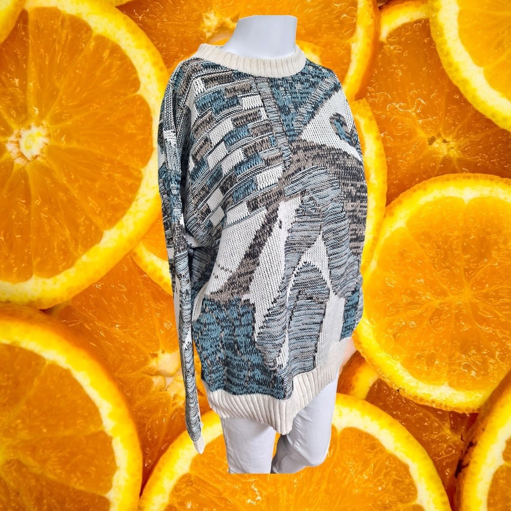 Vintage 90s Todays News Abstract Knit Sweater‎ Mens Large Colorful Pullover